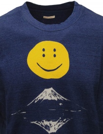 Kapital t-shirt blu indigo con stampa smile e Monte Fuji