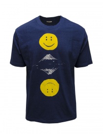Mens t shirts online: Kapital indigo blue t-shirt with smile and Mount Fuji print
