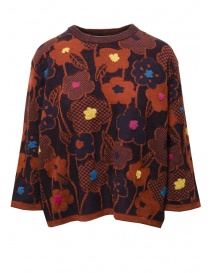 Women s knitwear online: M.&Kyoko blue and rust floral pullover sweater