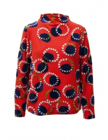Women s knitwear online: M.&Kyoko red sweater with blue velvet circles