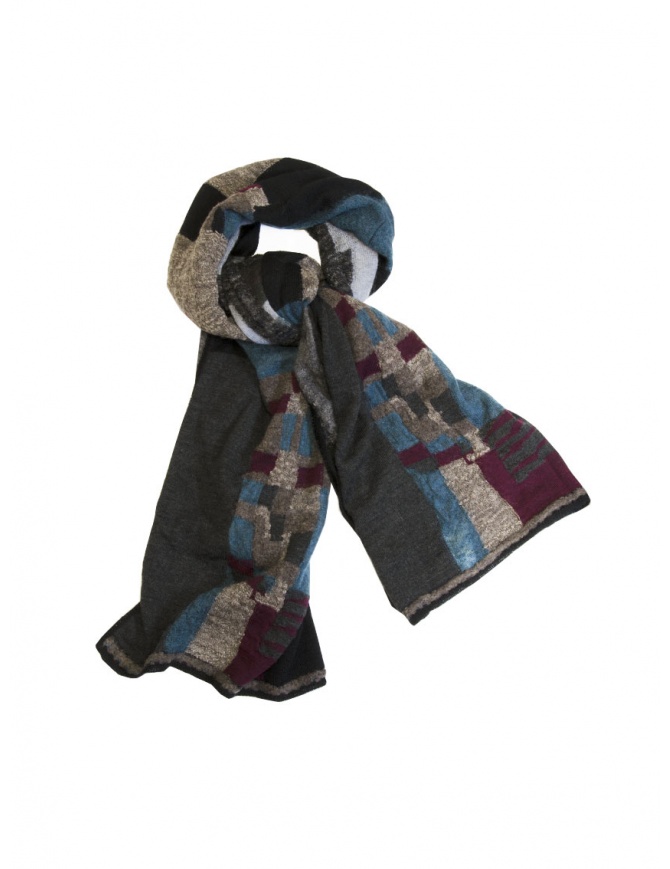 M.&Kyoko patchwork effect grey thin wool scarf