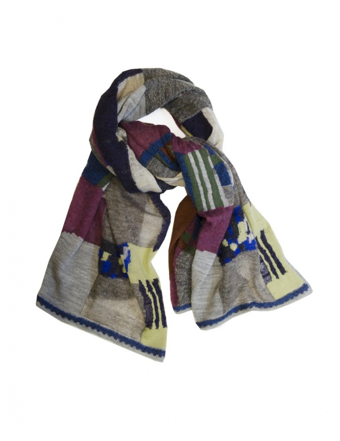 M.&Kyoko patchwork effect grey thin wool scarf