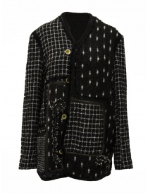 Womens jackets online: Commun's multi-pattern jacket in black and white mixed wool
