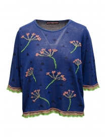 M.&Kyoko blue ligth short-sleeved sweater with pink flowers BDH01035WA DARKBLUE order online