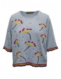 M.&Kyoko light blue cotton knit T-shirt with red flowers BDH01035WA BLUE order online