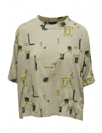 Fuga Fuga beige T-shirt with green-yellow geometric pattern online