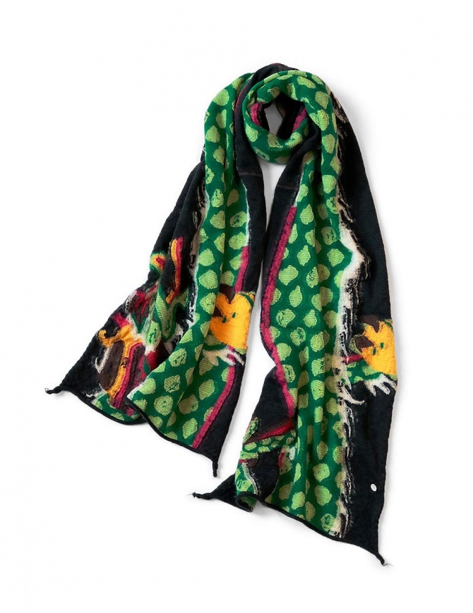Kapital Dragon Dance black scarf with green dragon K2310XG532 BLACK scarves online shopping
