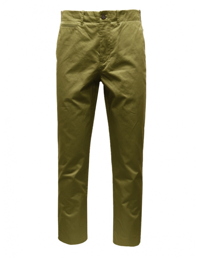 Monobi chino pants in frog green organic gabardine 15274138 VERDE RANA 27530 mens trousers online shopping