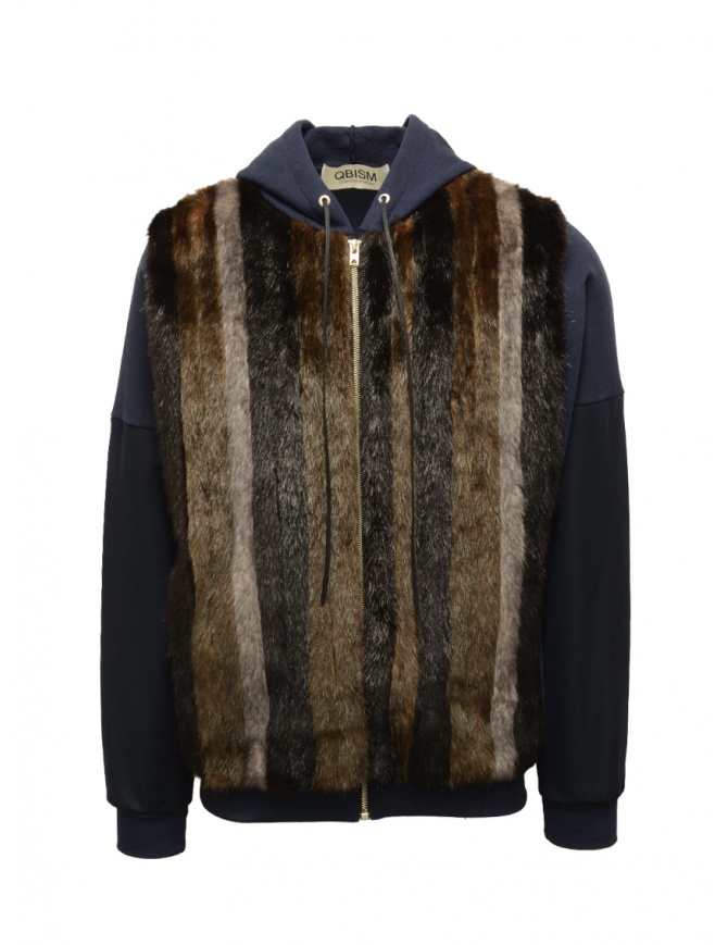 Qbism blue sweatshirt with mink faux fur CFW NAVY/BLK/BWN/GREY mens jackets online shopping