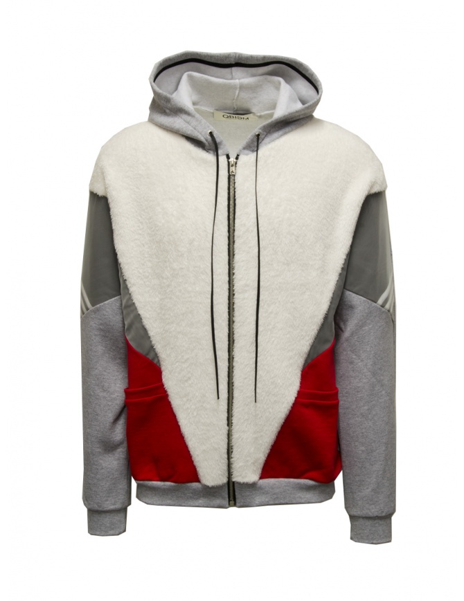 Qbism grey white red hoodie with zip