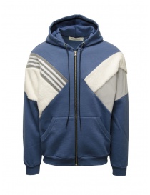 Maglieria uomo online: Qbism felpa patchwork con zip e cappuccio blu-silver-bianca