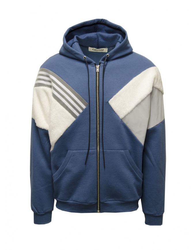 Qbism patchwork hooded sweatshirt with zip in blue-silver-white FFW BLUE/SILVER/WHT men s knitwear online shopping