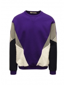 Men s knitwear online: Qbism purple-white-grey color block patchwork sweatshirt