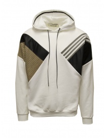 Men s knitwear online: Qbism white hoodie with geometric inserts