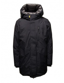 Mens jackets online: Parajumpers Hayate hooded long down jacket in black