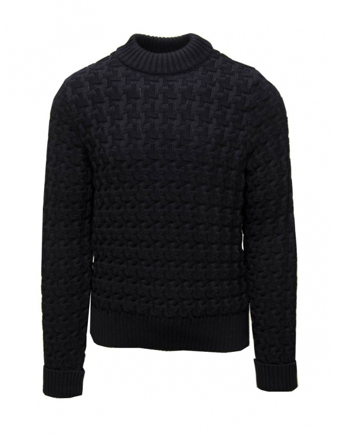 S.N.S. Herning Starck navy blue waffle stitch sweater 672-24H NAVY BLUE U2019 men s knitwear online shopping