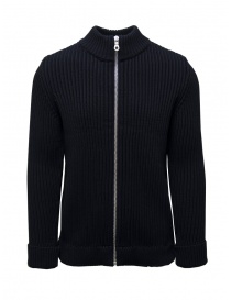 S.N.S. Herning blue ribbed wool cardigan with zip 579-24L NAVY BLUE U2021