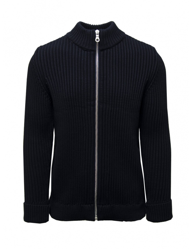 S.N.S. Herning blue ribbed wool cardigan with zip 579-24L NAVY BLUE U2021 mens cardigans online shopping