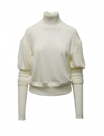 Women s knitwear online: Miyao white turtleneck with extra long sleeves