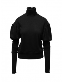 Women s knitwear online: Miyao black short turtleneck with extra long sleeves