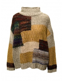 Women s knitwear online: Fuga Fuga beige ocher grey patchwork sweater