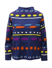 Women s knitwear online: M.&Kyoko blue wool and cotton patterned pullover