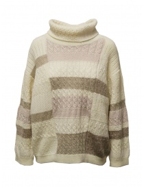 Maglieria donna online: M.&Kyoko pullover a collo alto effetto patchwork bianco