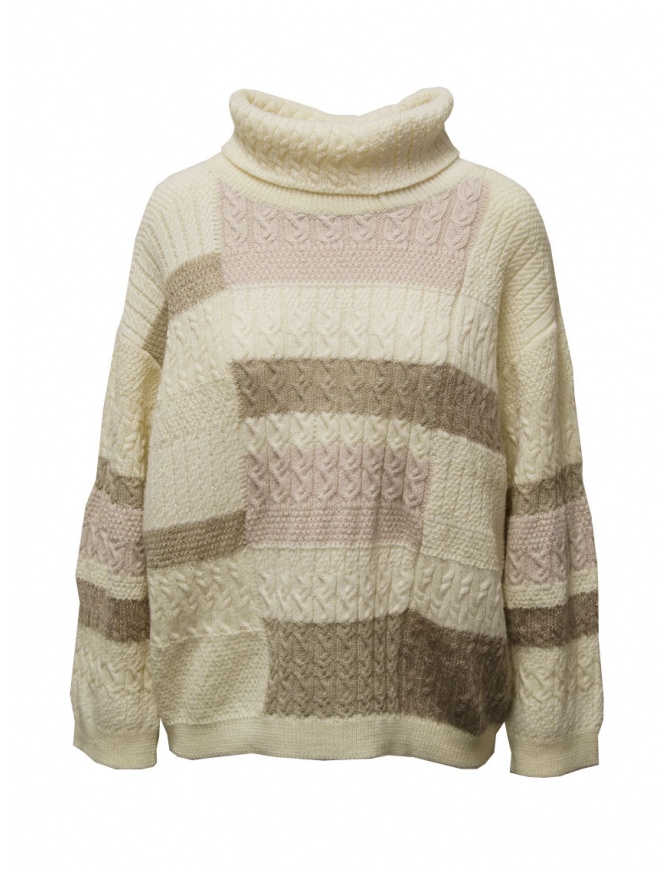 M.&Kyoko pullover a collo alto effetto patchwork bianco BDA01435WA IVORY 02 maglieria donna online shopping