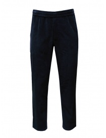 Mens trousers online: Monobi blue velvet pants with drawstring