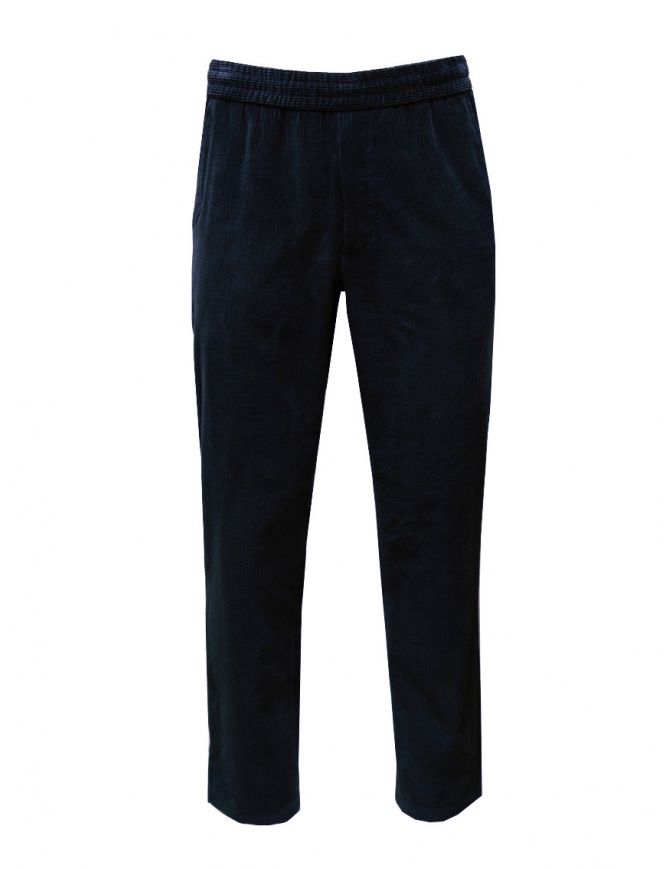 Monobi blue velvet pants with drawstring 16799151 BLUE NAVY 5020 mens trousers online shopping