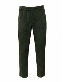 Mens trousers online: Monobi military green velvet pants with drawstring