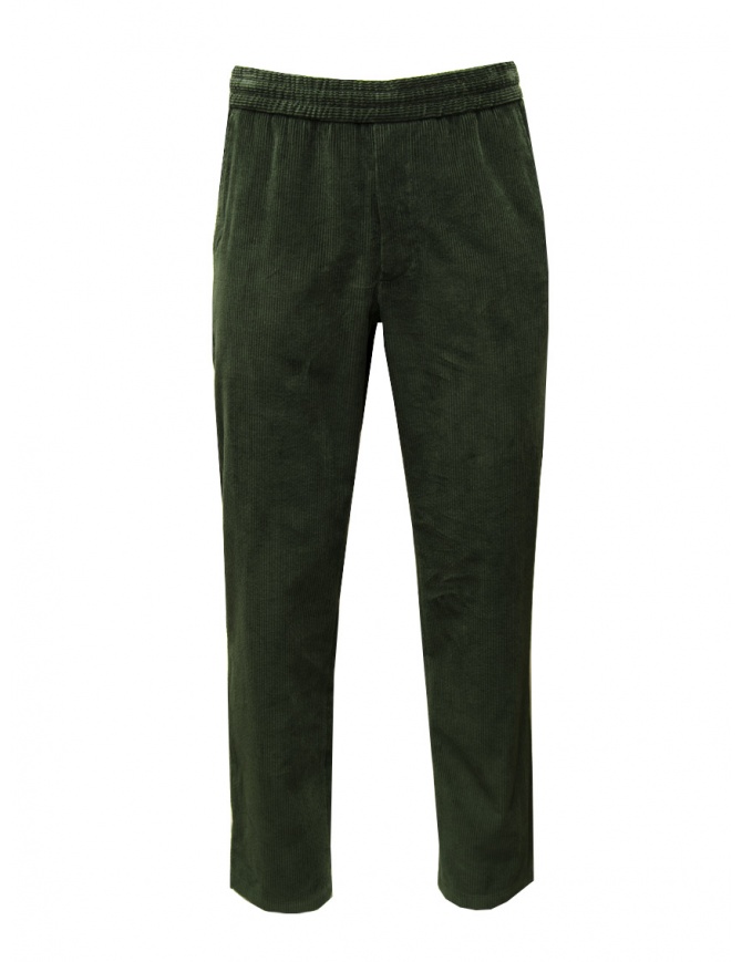 Monobi military green velvet pants with drawstring 16799151 VERDE MILITARE 34219 mens trousers online shopping