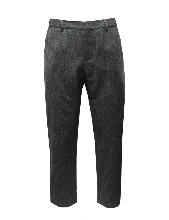 Monobi grey herringbone pants in wool and paper 16469423 SPINA MELANGE112 mens trousers online shopping