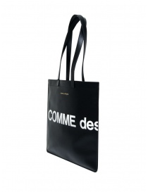 Comme des Garçons slim black leather tote bag with logo price