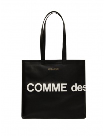 Comme des Garçons slim black leather tote bag with logo SA9001HL HUGE LOGO BLACK