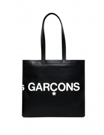 Comme des Garçons slim black leather tote bag with logo buy online