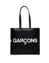 Comme des Garçons slim black leather tote bag with logo shop online bags