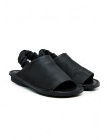 Trippen Nudge flat leather sandal with elasticated ankle band NUDGE BLK ALB WAW PA BLK