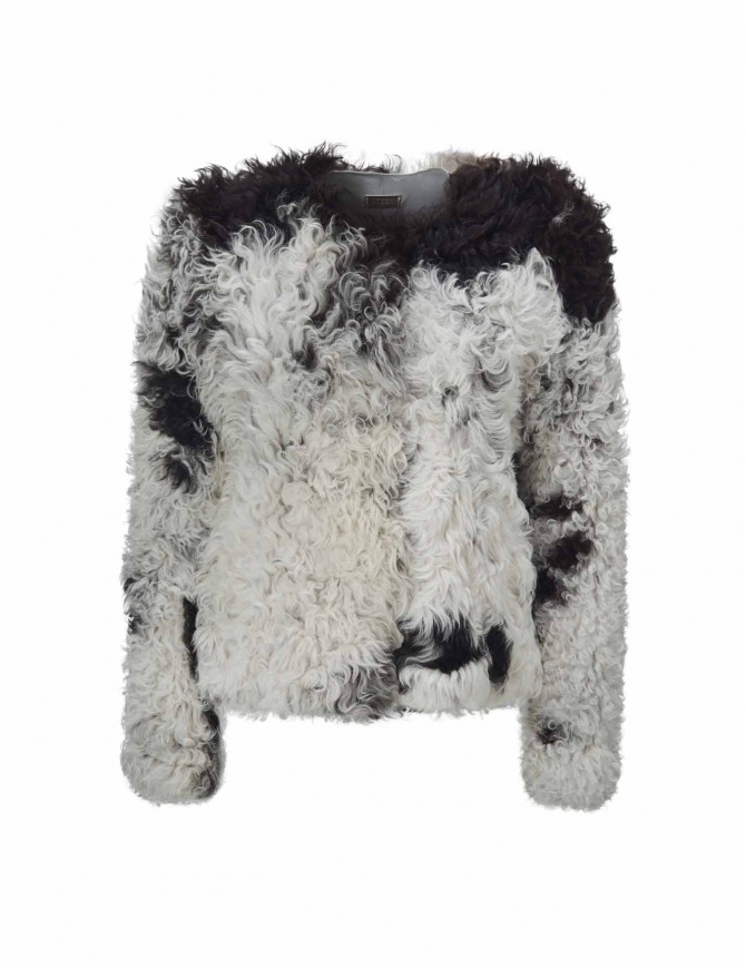 Giacca Utzon in pelliccia di agnello bianca e nera 52156-MON-SP giacche donna online shopping
