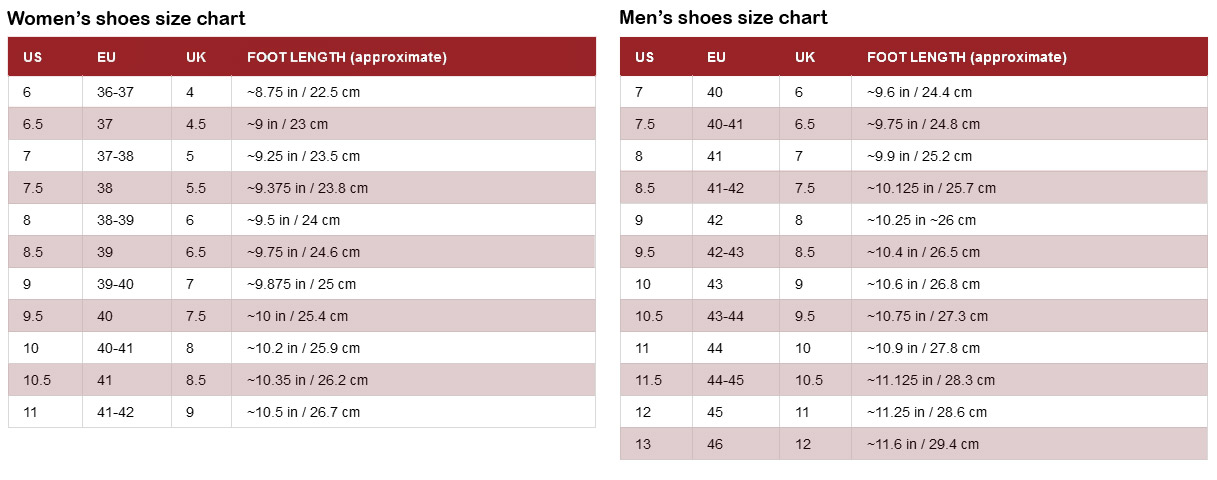 international footwear size chart
